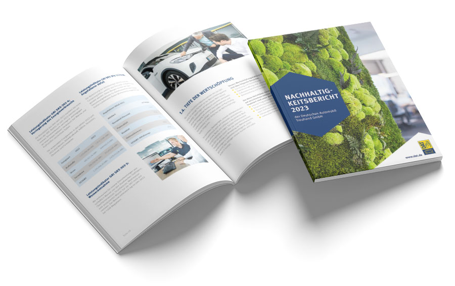 DAT Nachhaltigkeitsbericht 2023: Cover und Blick auf Innenseite