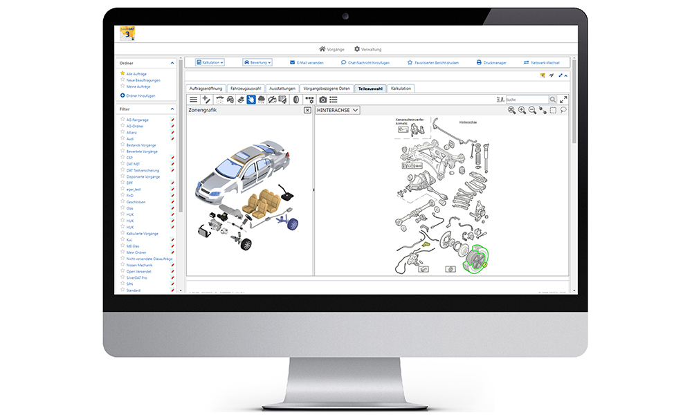 Computer-Bildschirm auf dem die Software für Autohaus, Werkstätten und Sachverständige SilverDAT 3 zu sehen ist