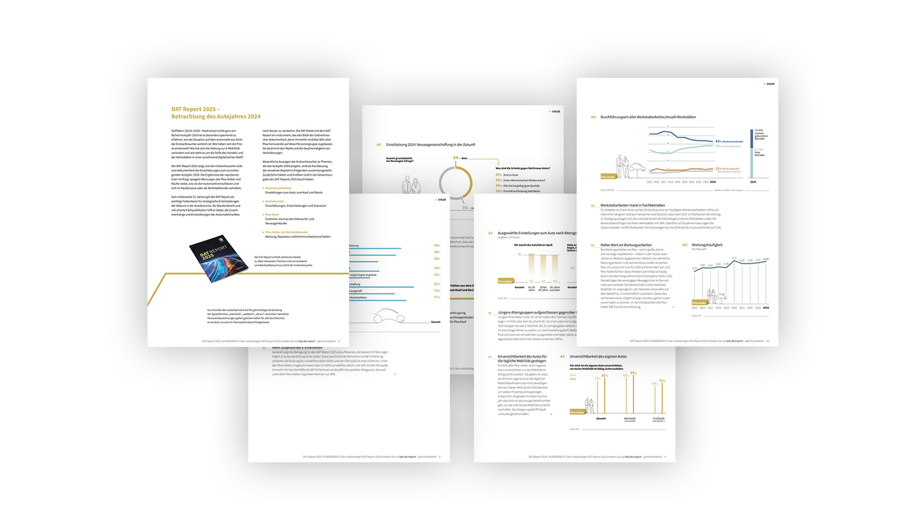 Mockup: Blick in die Innenseiten des Kurzberichts DAT Report 2025