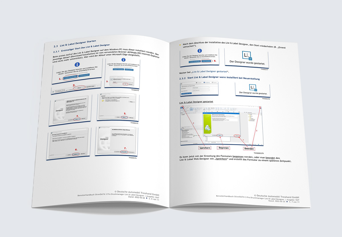 Blick in die Anleitung zum Druckmanager von List & Label