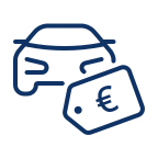 Icon mit Auto und Preisschild. Ermittlung des aktuellen Marktwerts mit dem SilverDAT Leasing- und Finanzmodul