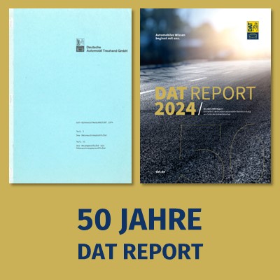 DAT Report Ausgabe 1 aus dem Jahr 1974 und Ausgabe 50 aus dem Jahr 2024