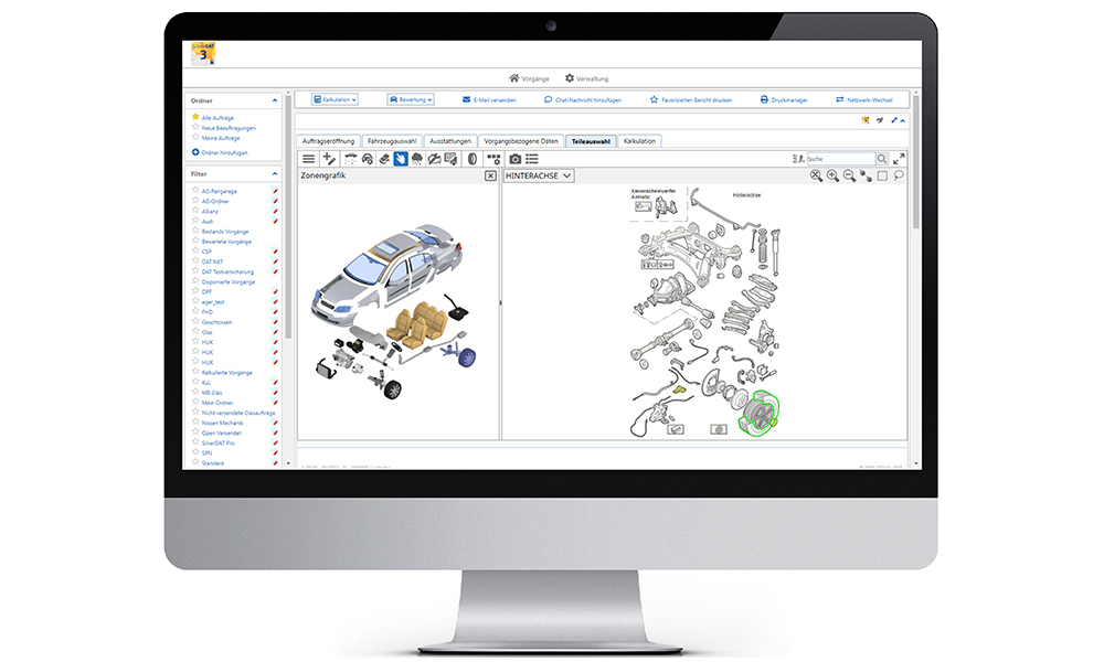 Computer-Bildschirm auf dem die Software für Autohaus, Werkstätten und Sachverständige SilverDAT 3 zu sehen ist 