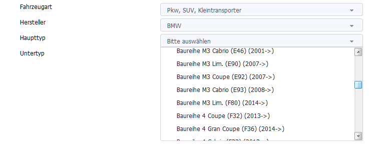 Screenshot: In SilverDAT 3 werden auch die BMW M-Modelle bei Fahrzeugbewertung und Instandsetztungskalkulation als eigene Haupt-Typen ausgewiesen